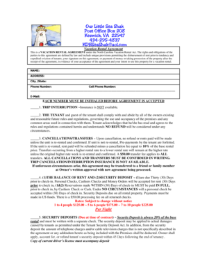 North Carolina Vacation Rental Agreement