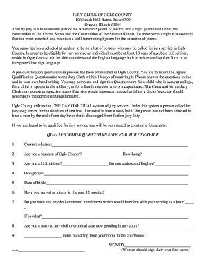 Ogle County Jury Service Qualification Questionnaire