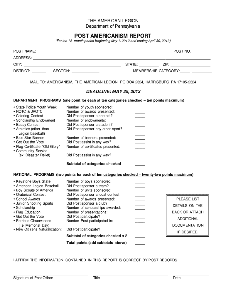 Fillable Online Americanism Application - American Legion Fax Email ...