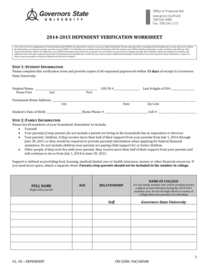 2014-2015 Dependent Verification Worksheet