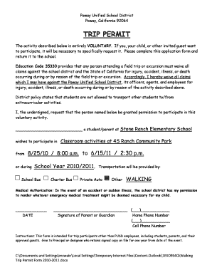 Poway Unified School District Trip Permit