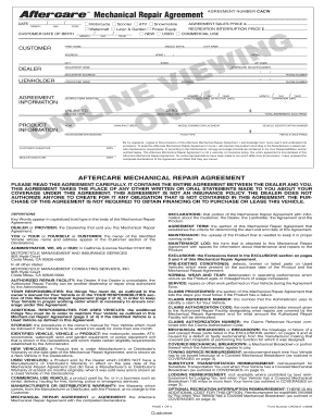 Aftercare Mechanical Repair Agreement