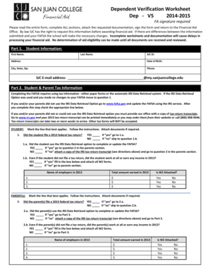 Dependent Verification Worksheet