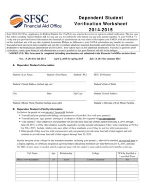 Dependent Student Verification Worksheet