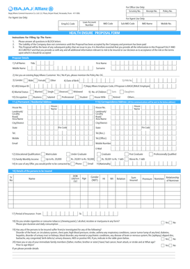 Bajaj Allianz Health Insurance Proposal Form