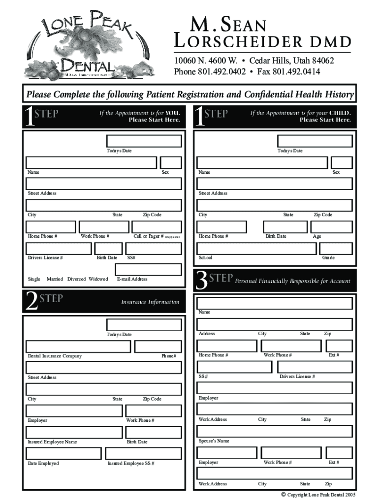 Download New Patient Form (pdf) - Lone Peak Dental Preview on Page 1.