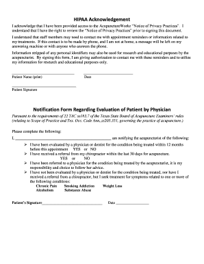 HIPAA Acknowledgement Form