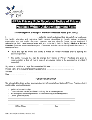 HIPAA Privacy Rule Receipt of Notice of Privacy Practices