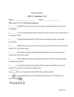 HIPAA Competency Test Form