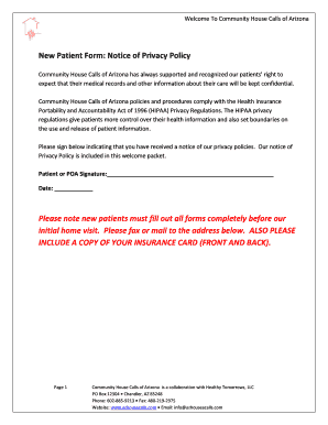 Privacy policy sample - New Patient Form: Notice of Privacy Policy Please note new patients ...