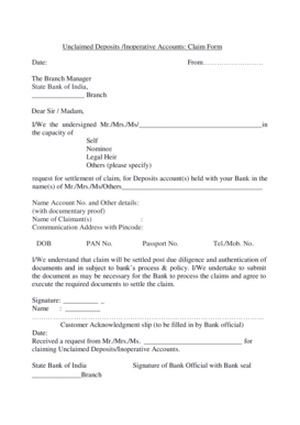Unclaimed Deposits Claim Form