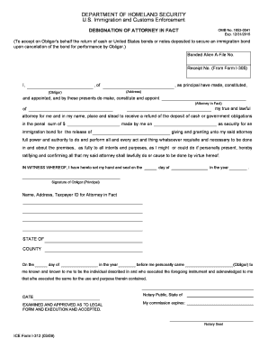 US Immigration Bond Attorney Designation Form