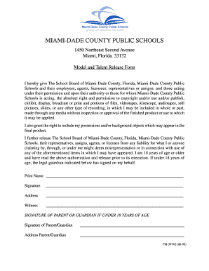 Miami-Dade County Model and Talent Release Form