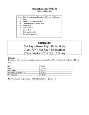Deductions Worksheet