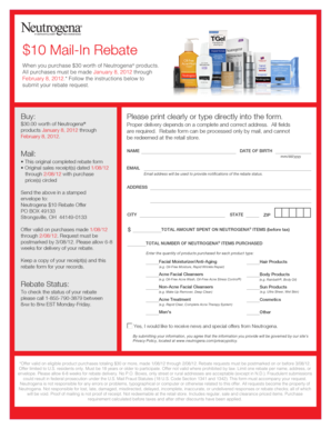 $10 Neutrogena Mail-In Rebate Form