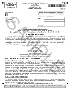 New York Claim Form for Payment