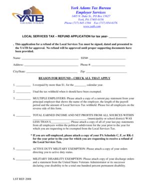 Local Services Tax Refund Application