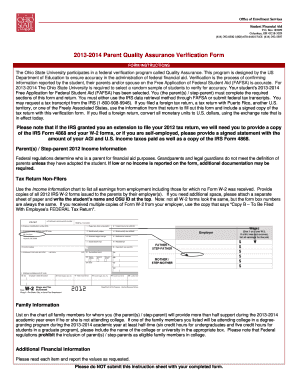 2013-2014 Parent Quality Assurance Verification Form