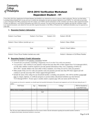 2014–2015 Verification Worksheet