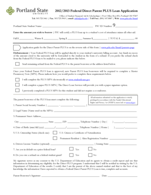 2012/2013 Federal Direct Parent PLUS Loan Application