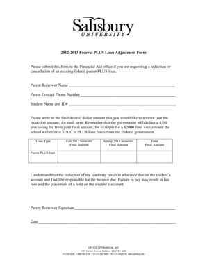 2012-2013 Federal PLUS Loan Adjustment Form