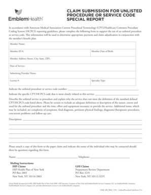 Claim Submission for Unlisted Procedure or Service Code