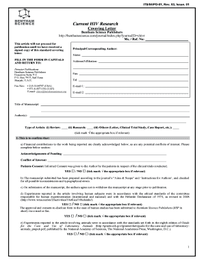 Bentham Science Publishers Covering Letter