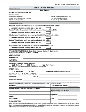 Bentham Open Publication Fee Form