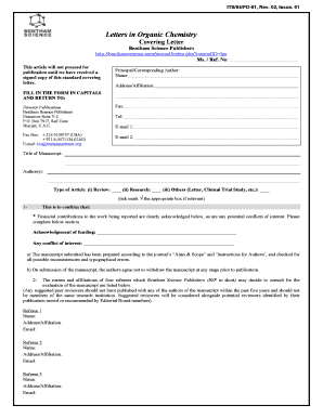 Bentham Science Publishers Covering Letter