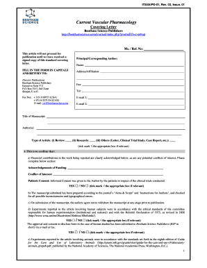 Bentham Science Publishers Covering Letter