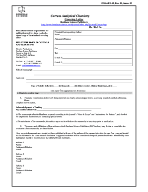 Bentham Science Publishers Covering Letter
