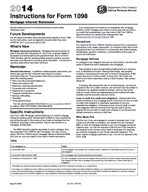 Instructions for Form 1098 Mortgage Interest Statement