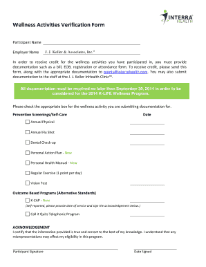 Wellness Activities Verification Form