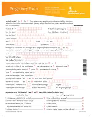 California Pregnancy Health Form