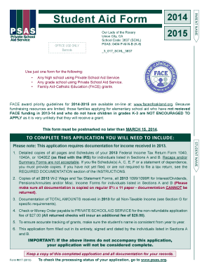 Student Aid Form 2014