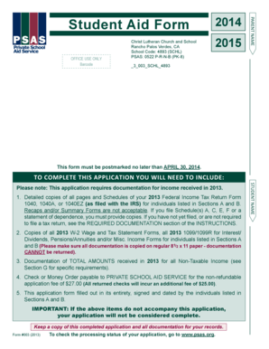 Student Aid Form 2014