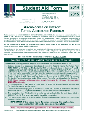 Archdiocese of Detroit Tuition Assistance Application