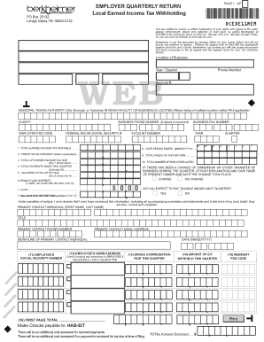 Employer Quarterly Return for Local Earned Income Tax Withholding