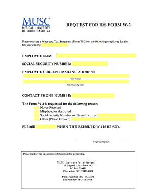 IRS Form W-2 Reissue Request