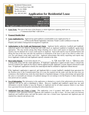 Application for Residential Lease