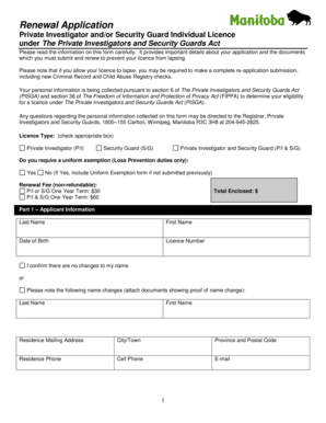 Private Investigator and Security Guard Licence Renewal Application