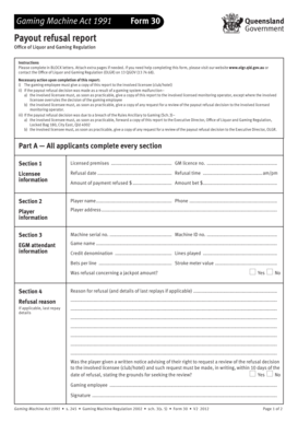 Queensland Payout Refusal Report Form 30
