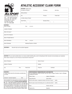 Athletic Accident Claim Form