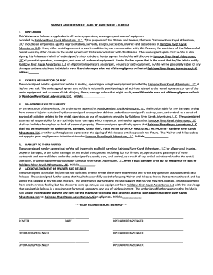 Waiver and Release of Liability Agreement - Florida