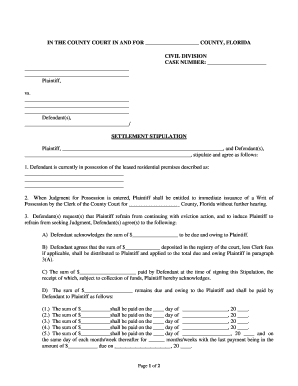 Florida Settlement Stipulation for Eviction