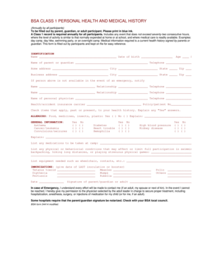 BSA Class 1 Personal Health and Medical History Form