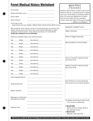 Ferret Medical History Worksheet