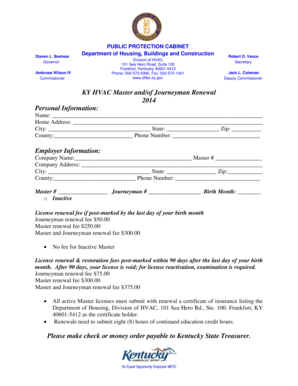 KY HVAC Master and Journeyman Renewal