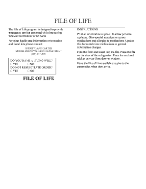 File of Life Emergency Medical Form