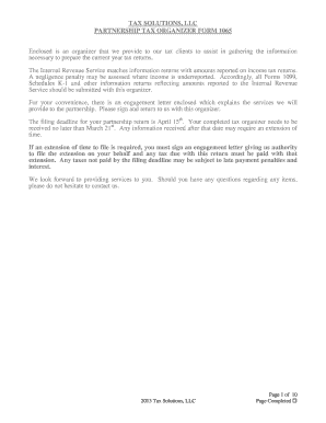 Partnership Tax Organizer Form 1065